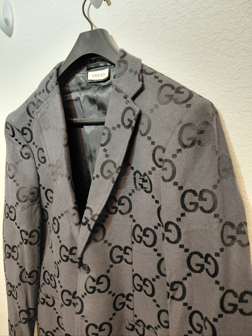 Gucci GG Monogram Cotton Blend European Luxury Suit Blazer US 42R